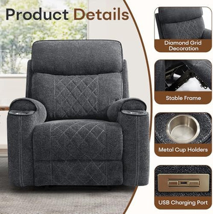 HAOMARKETS 3-Piece Recliner Sofa Set with Charging Ports, Include 2 Power Recliner Chairs and Electric 2-Seater Loveseat Reclining Couch with Hidden Storage and Cup Holders for Living Room, Dark Grey