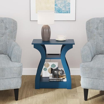 End Tables Living Room, End Table with Charging Station Navy Blue