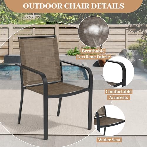 Anmutig 7-Piece Outdoor Dining Set, 63" Patio Table, Stackable Chairs Brown