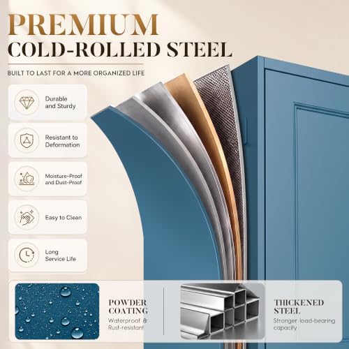 71” Metal Pantry Cabinet,Kitchen Pantry Storage Cabinets with Doors and 4 Adjustable Shelves,Tall Metal Storage Cabinet,Blue Pantry Cabinets Cupboard for Kitchen,Dining Room,Living Room and Bathroom