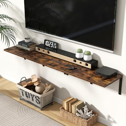 Rustic Brown 12 Inch Deep Floating Shelves Set of 2, Wall Mounted Shelf with Metal Brackets, Rustic Wood Wall Shelf for Bathroom, Kitchen and Living Room, Rustic Brown, 32W x 12D