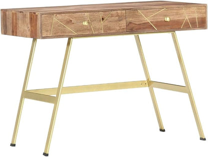 vidaXL Writing Desk, Computer Desk with Storage Drawers, Console Table with Steel Legs for Living Room Hallway, Modern Style, Solid Acacia Wood