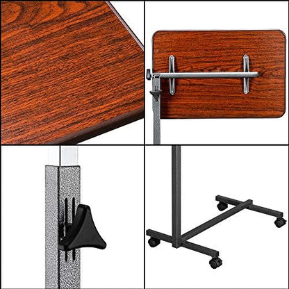 Angle and Height Adjustable Computer Laptop Desk，Lifting Mobile Rolling Cart， Multifunctional Movable Table Bedside Hospital Office Home Four-Wheel (deep Wood Grain, 26.5")