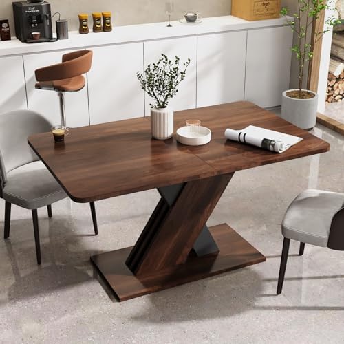 70.87'' Extendable Wood Dining Table, Modern Multifunctional Rectanglar Kitchen Dinner Table for Living Room Home Office, X-Shaped Base, Easy Assembly, Walnut