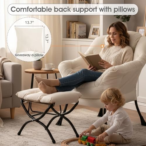 Lazy Chair with Ottoman, Comfy Reading Chair for Bedroom