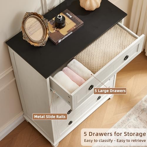 Joaxswe Farmhouse 5 Drawer Dresser for Bedroom Set of 2, 42" Tall Small Dressers & Chest of Drawers, Rustic Wood Dresser with Metal Handle, Storage Organizer Closet for Living Room, Hallway,Entryway