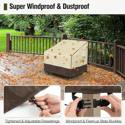 MR. COVER Patio Chair Covers Waterproof, Outdoor Furniture Covers for Rocking Chair, Heavy Duty Anti UV Chair Cover, Fits up to 40"W x 40"D x 35"H, Air Vent and Handles Included, Brown & Khaki, 2 Pack