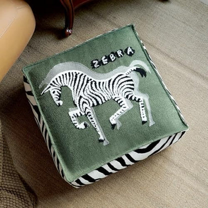 Embroidered Unstuffed Square Pouf Ottoman, Green