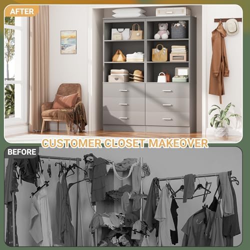 Aheaplus 47.2" Closet Drawers System, 3.94FT Wood Closet Organizer System with 3 Drawers, Modular Small Walk-in Closets Storage Unit, Set of 2, Grey (47.2" L x 13.8" W x 71" H)