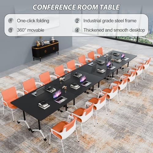 Folding Conference Table Modern Large Mobile Meeting Table Rolling Conference Room Tables with Wheels Seminar Tables for Office Training Classroom (8, Black, 55" D X 23.6" W X 29.5" H)