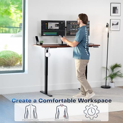VIVO Electric Standing Desk, Solid 1-Piece 60" x 24" Dark Walnut Top