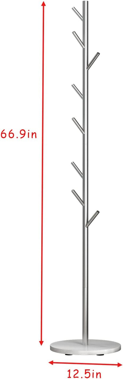 DOORXIFO Silver Coat Racks, Metal Coat Rack Freestanding with Hooks, Entryway Coat Rack Stand, Coat Racks with Marble Base, Coat Tree for Hanging Clothes, Hats, Bags