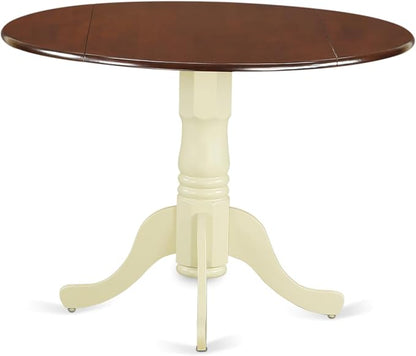 East West Furniture DLT-MMK-TP Dublin Modern Dining Table - a Round Kitchen Table Top with Dropleaf & Pedestal Base, 42x42 Inch, Mahogany & Buttermilk