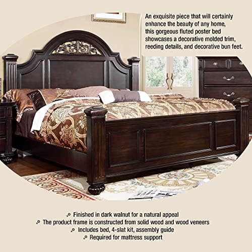 Furniture of America Malierd Transitional Fluted Poster King-Size Panel Bed, Box Spring Required for Bedroom, Guest Room Bed, Dark Walnut Brown