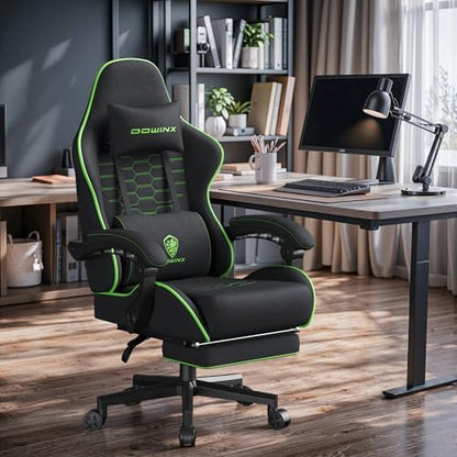 Dowinx Gaming Chair Fabric Big and Tall with Pocket Spring Cushion, Massage Game Chair Cloth with Headrest, Ergonomic Computer Chair with Footrest 350LBS