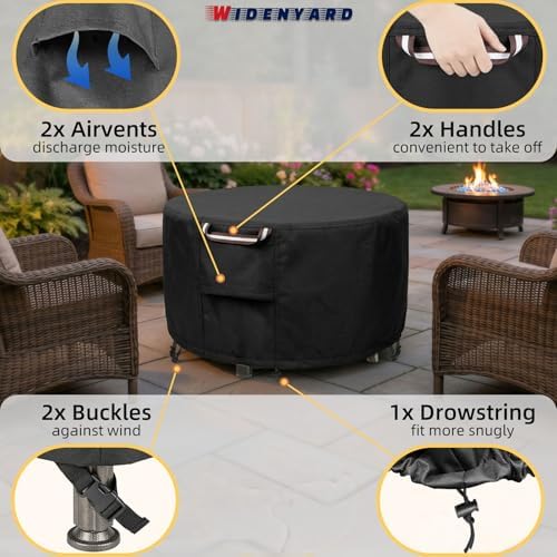 Round Fire Pit Table Cover 36 x 25 inch, Heavy Duty, Waterproof