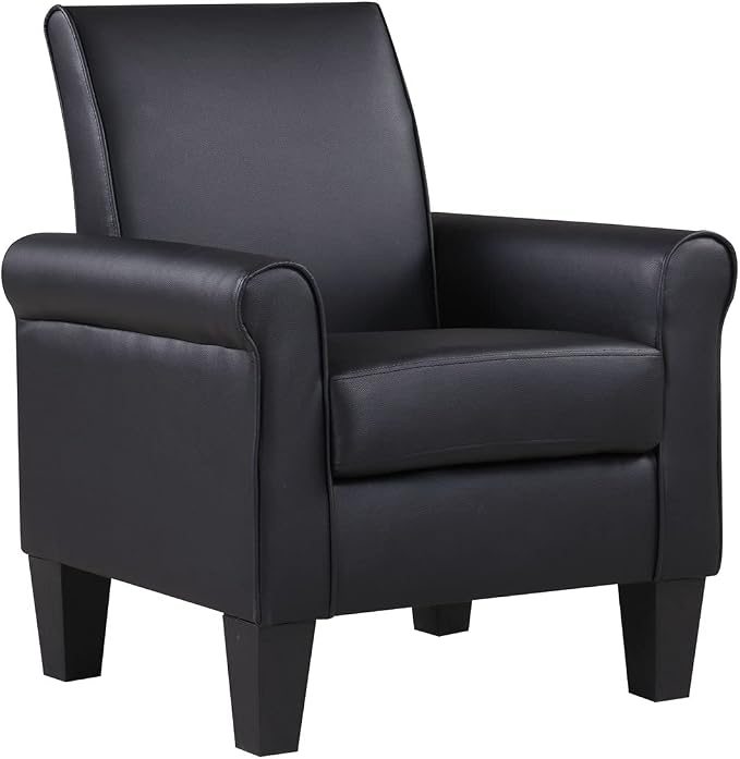 Modern Faux Leather Accent Chair, Upholstered Living Room Armchairs Comfy Single Sofa Chair for Bedroom, Waiting Room-Black
