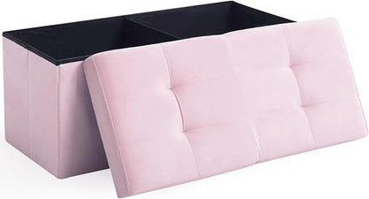 Storage Ottoman Bench Foldable Seat Footrest Shoe Bench End of Bed Storage with Flipping Lid, 75L Storage Space, 30 inches Velvet Pink