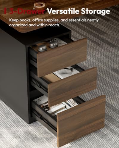 SANODESK Executive Standing Desk w/Drawers & Dual Motor, Walnut & 60"