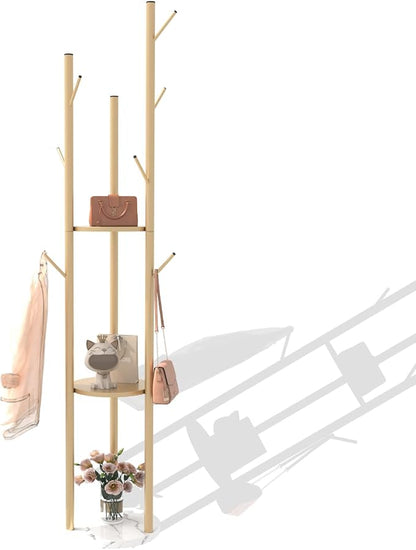 TIEOU Metal Coat Rack, Gold Coat Racks Freestanding with Shelves and Marble Base, Coat Tree with 9 Hooks for Scarves, Bags, Modern Coat Rack Stand for Entryway, Living Room, Bedroom, Easy Assembly