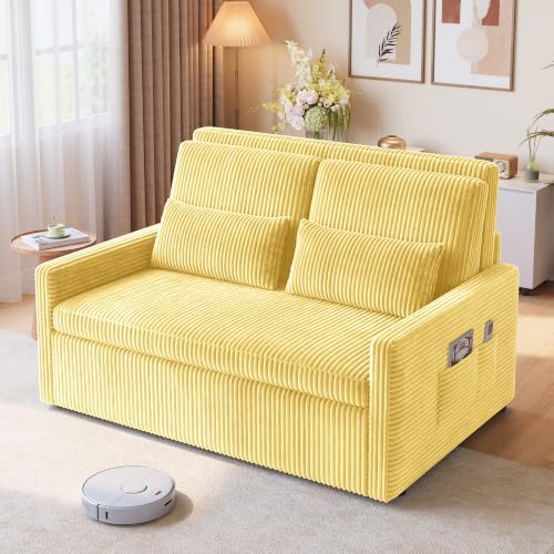 Ahomly Pull Out Convertible Sofa Bed, 3-in-1 Sleeper Loveseat, Yellow
