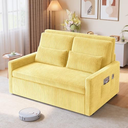 Ahomly Pull Out Convertible Sofa Bed, 3-in-1 Sleeper Loveseat, Yellow