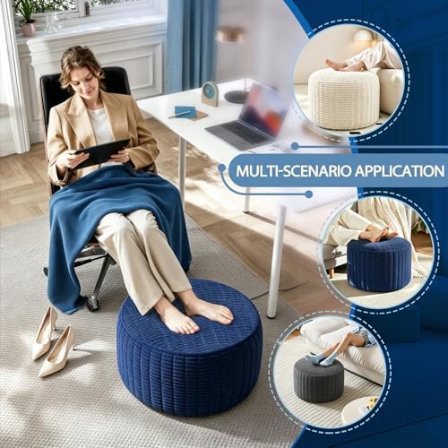 Round Corduroy Footstool Pouf for Couch