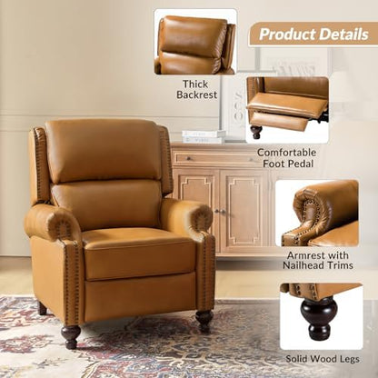 HULALA HOME Genuine Leather Recliner Chair, Camel