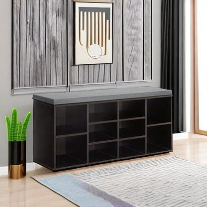 PayLessHere | 3-Tier Shoe Bench with 1.2" Cushion | Black | 10 Compartments