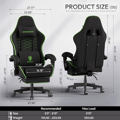 Dowinx Gaming Chair Fabric Big and Tall with Pocket Spring Cushion, Massage Game Chair Cloth with Headrest, Ergonomic Computer Chair with Footrest 350LBS