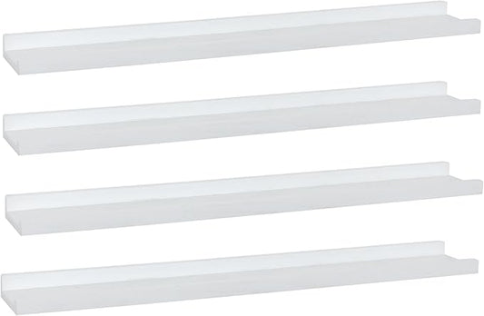 Long Floating Shelves 36 Inches Set of 4,Wood Picture Shelf for Wall with Ledge,Photo Frames Display Shelves Wall Mounted Rustic for Living Room Bedroom Kids Nursery,Home Decor (Rustic White)