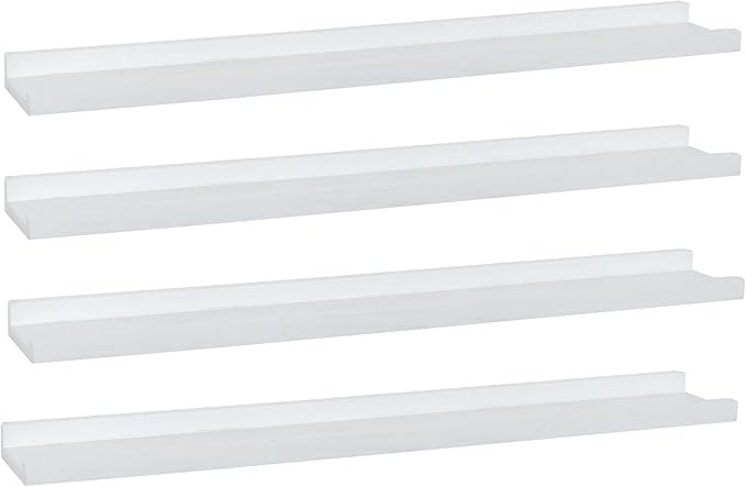 Long Floating Shelves 36 Inches Set of 4,Wood Picture Shelf for Wall with Ledge,Photo Frames Display Shelves Wall Mounted Rustic for Living Room Bedroom Kids Nursery,Home Decor (Rustic White)