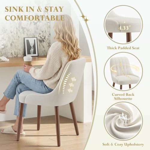 Wooden Dining Chairs Set of 4, Upholstered Fabric Kitchen Chairs with Tufted Button Backrest, Modern Dining Room Chairs with Solid Wood Legs for Kitchen, Beige
