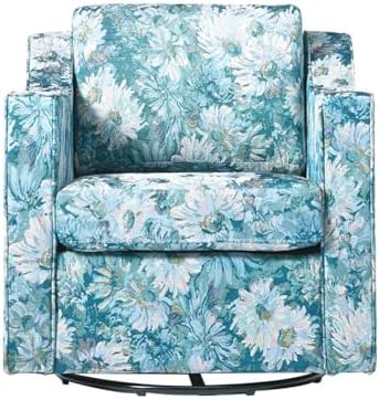Swivel Accent Chairs Set of 4, Floral Upholstered Armchair, Cyan