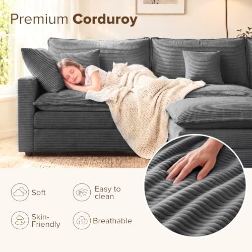 108 Inch Cloud Couch Sectional, Modular Sectional Sleeper Sofa