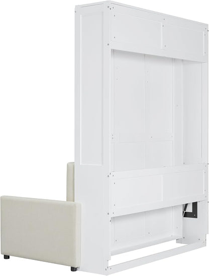 Ball & Cast Murphy Bed Full Size Wall Bed with Sofa,can be Folded,Multifunctional Wood Hideaway Cabinet Bed Frame,Slat Support,Save Space,for Apartment,Guest Room,White