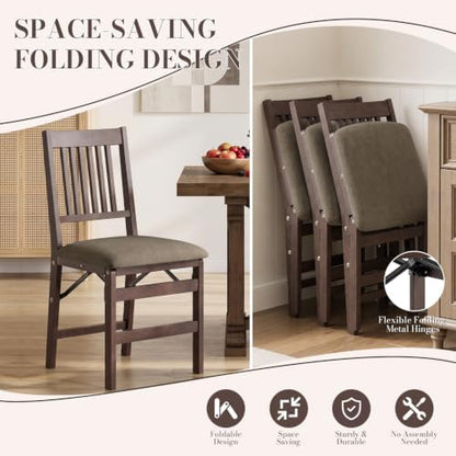 Wooden Folding Dining Chairs Set of 2 with Fabric Cushion, Pre‑Assembled