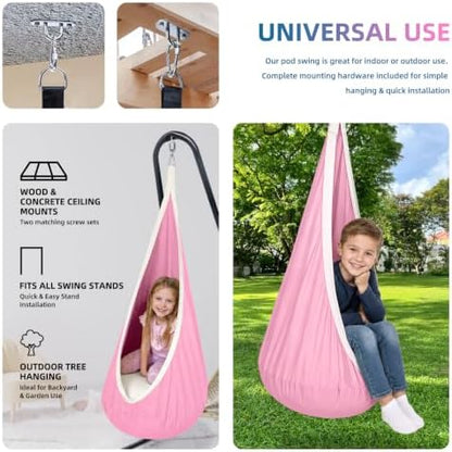 Kids Pod Swing Seat, Cotton Sensory Hammock Chair with Inflatable Pillow