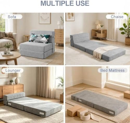 ANONER Folding Sofa Bed Couch Memory Foam Fold Out Chair Bed with Pillow