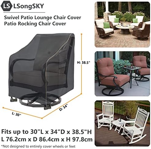 Outdoor Swivel Lounge Chair Cover 2 Pack,Waterproof Heavy Duty Patio Chair Covers,Patio Rocking Chair Covers for Outdoor Furniture,(30 W x 34 D x 38.5 H inches),Black