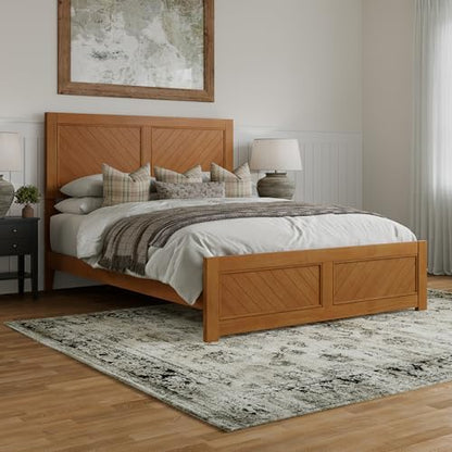 AFI, Berkshire Queen Solid Wood Low Profile Platform Bed with Matching Footboard, Light Toffee