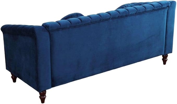 Sectional Sofa Set, Microfiber Chesterfield Upholstered Sofas Loveseat Couch Chair Sets with Style Button Tufted, Scroll Arms and Nailhead for Living Room, Office, Apartment, Blue,S