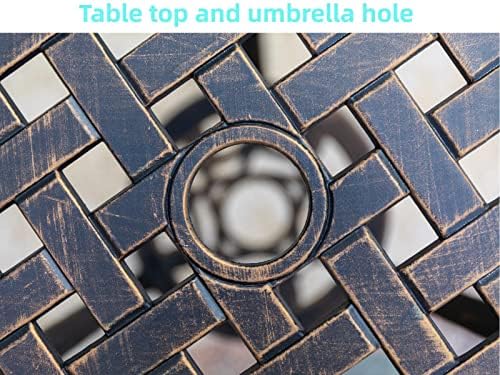 Bistro Set 3 Piece Rustproof Cast Aluminum Patio Furniture Sets Round Table with Umbrella Hole for Outdoor, Patio, Balcony, Bronze
