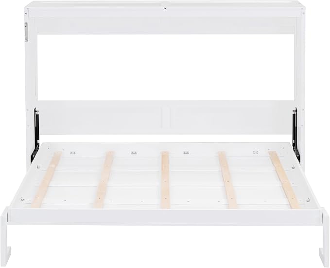 Merax Farmhouse Solid Wood Murphy Bed Chest, Space Saving, Queen,White | Modern Wall Bed with Wood Slat Support/ No Box Spring Needed/ Easy Assemble