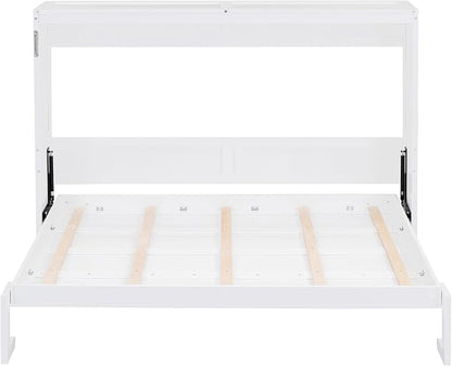 Merax Farmhouse Solid Wood Murphy Bed Chest, Space Saving, Queen,White | Modern Wall Bed with Wood Slat Support/ No Box Spring Needed/ Easy Assemble