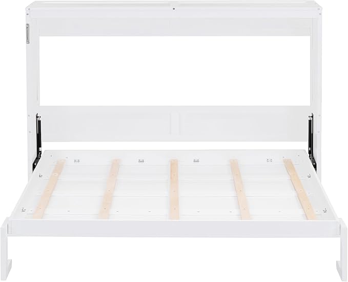 Ball & Cast Queen Size Murphy Bed,Hideaway Beds with Dual Piston Metal Folding Mechanism Designed,Wood Wall Cabinets Bedframe w/Slat Support and Storage Platform Top,Hardware Chain,for Apartment,White