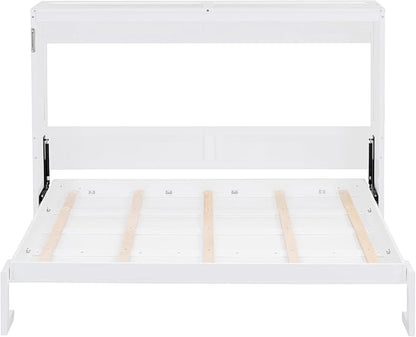 Ball & Cast Queen Size Murphy Bed,Hideaway Beds with Dual Piston Metal Folding Mechanism Designed,Wood Wall Cabinets Bedframe w/Slat Support and Storage Platform Top,Hardware Chain,for Apartment,White