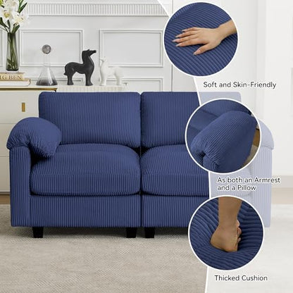 Modular Sectional Sofa, 61'' Corduroy Deep Seat Cloud Couch, Blue