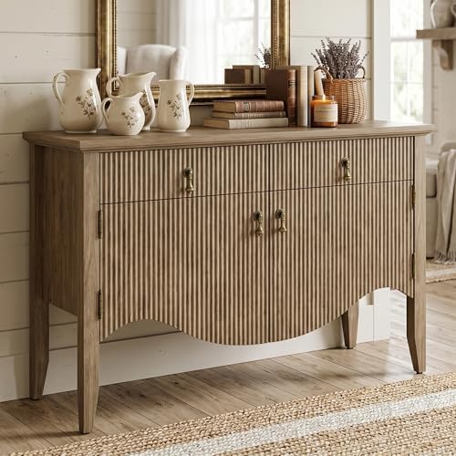 40" Fluted Buffet Storage Cabinet, Sideboard Credenza,Light Oak