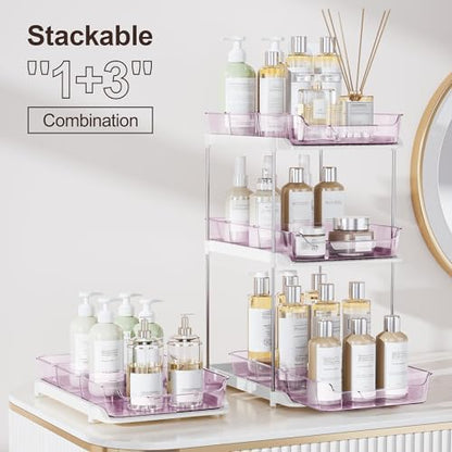 Delamu 2-Tier Multi-Purpose Bathroom Under Sink Organizers and Storage, Stackable Kitchen Pantry Organization, Pull Out Medicine Cabinet Organizer with Movable Dividers, Purple, 2 Pack